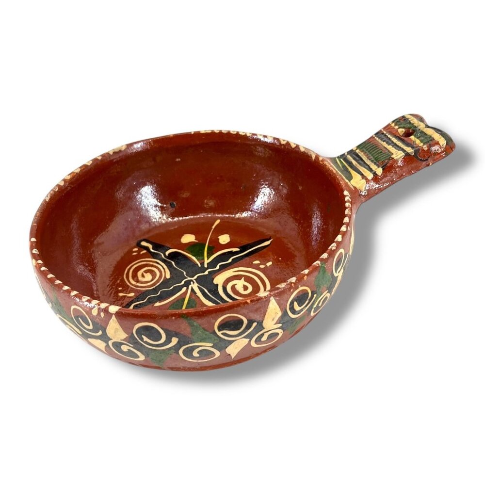 Tlaquepaque Mexican Red Ware Pottery Bowl w/ Handle